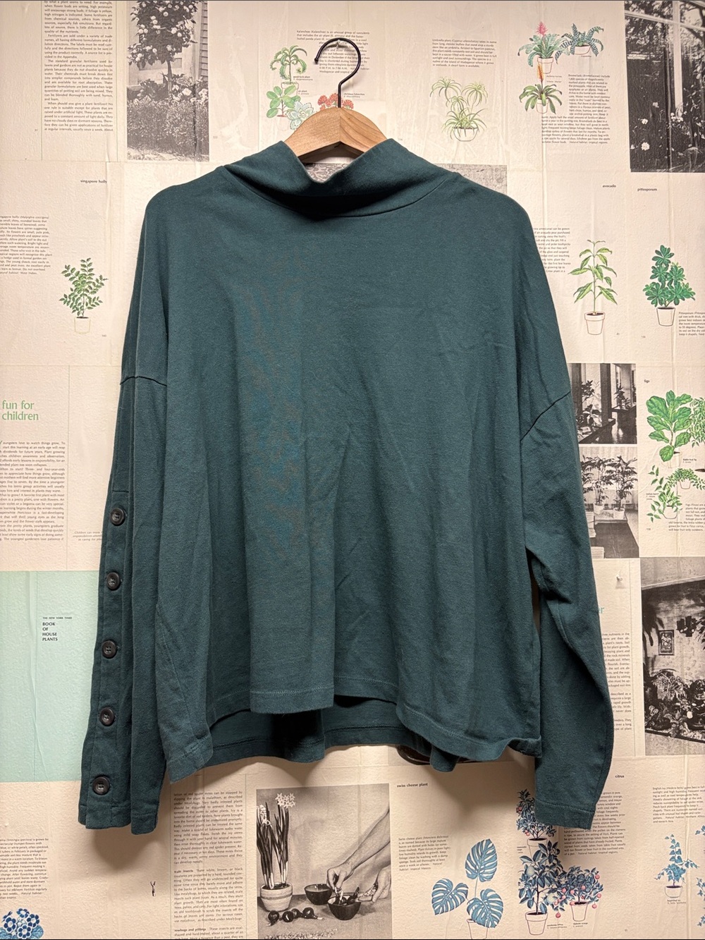 Madewell Teal Funnel-Neck Button-Sleeve Pullover